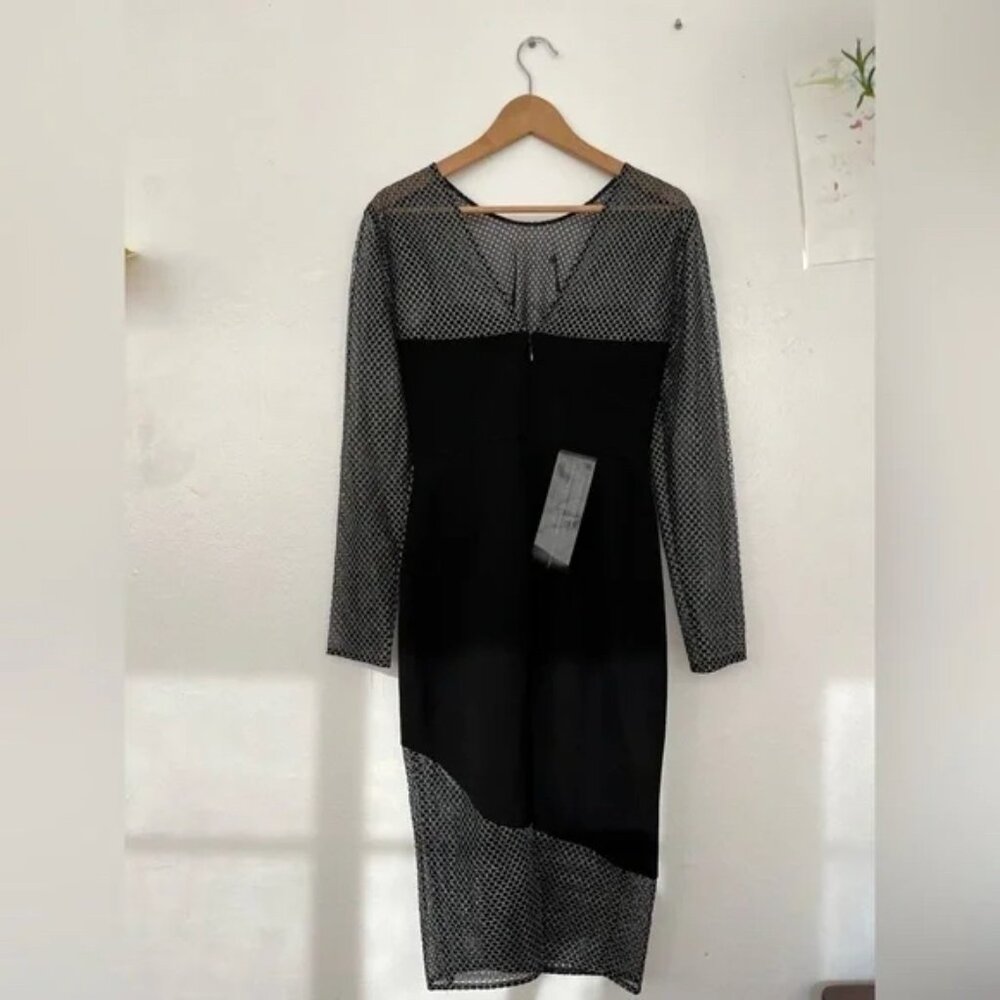 BCBGMaxAzria Black Sheer Mesh Midi Dress - Picture 3 of 8